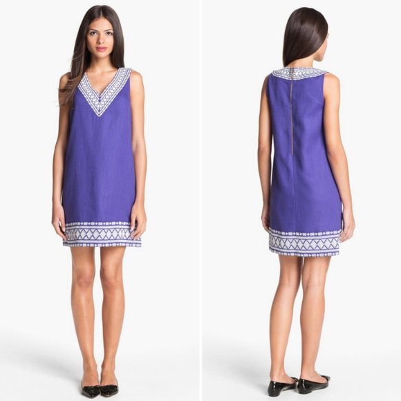 kate spade Dresses & Skirts - Kate Spade Laureen Shift Dress Purple Linen Blend Embroidered Sleeveless